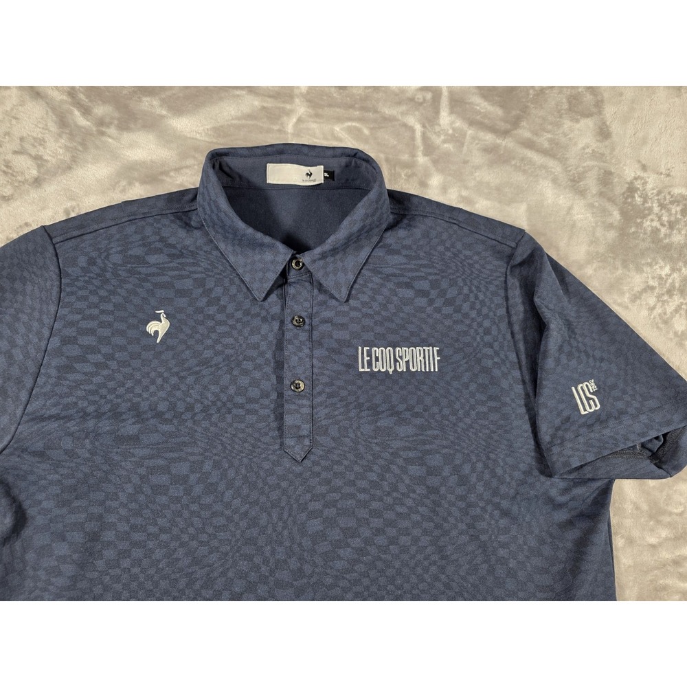Le Coq Sportif GOLF Polo Shirt Blue/Black Abstract Pattern Japan Sz‎ 3L /US XL